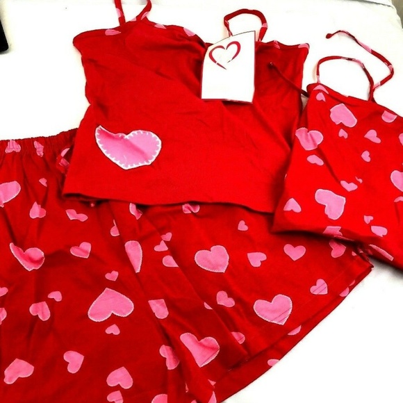 Jolie Intimates sz M Red Heart Cami Pajama Set - Picture 1 of 4